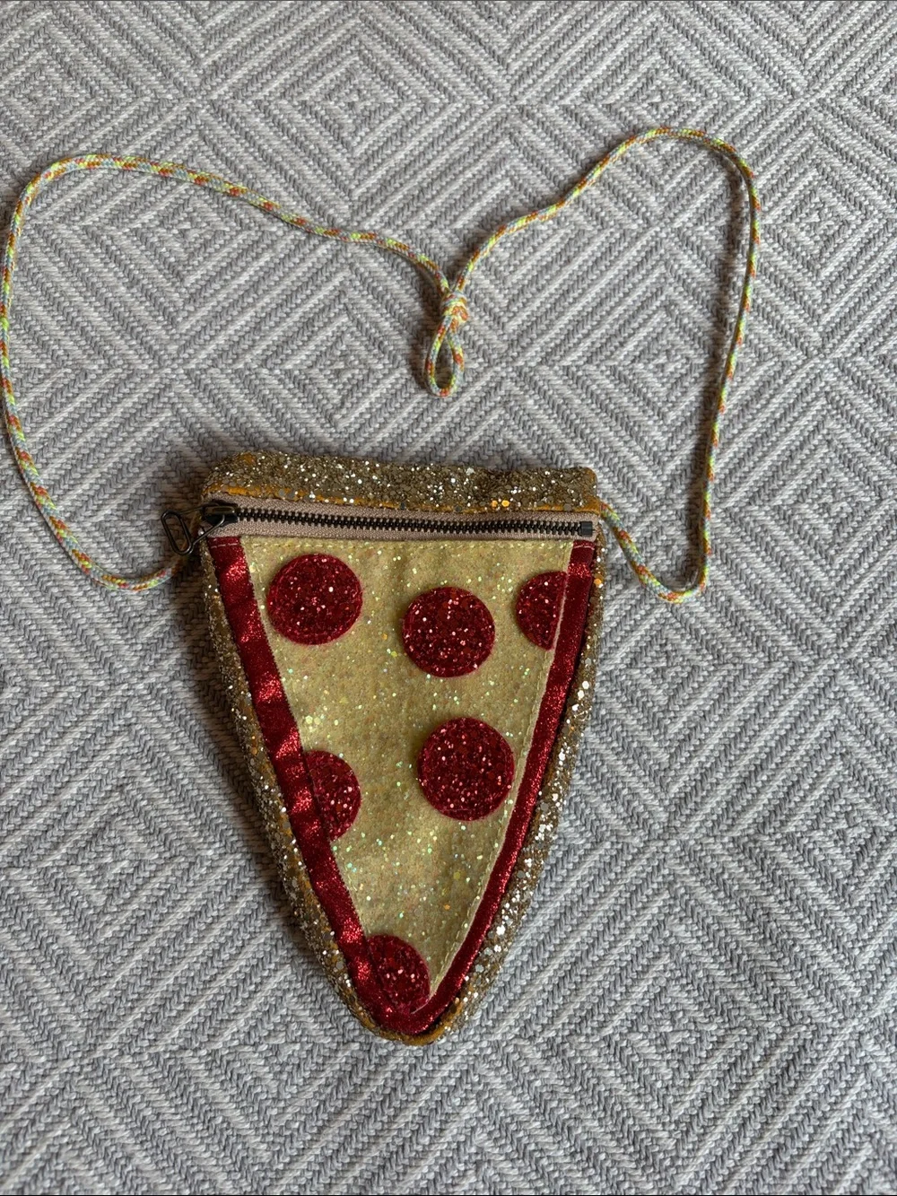 Crewcuts Gold Glitter Pizza Slice Crossbody Bag with Red Accents